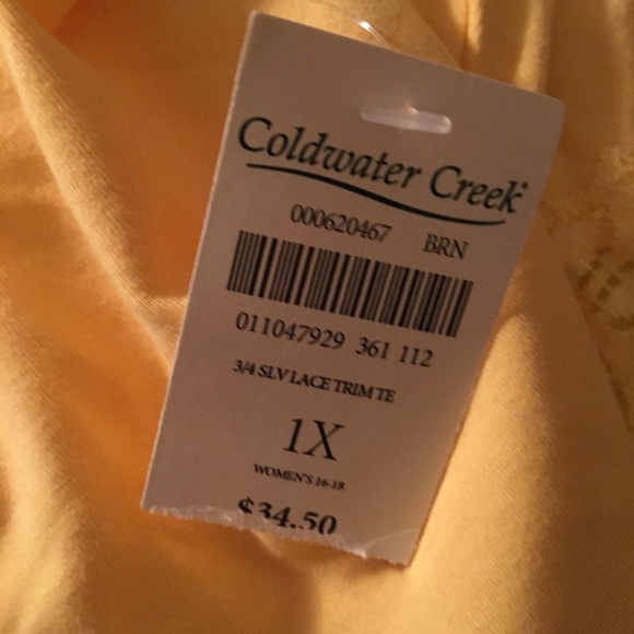 Coldwater Creek Bright Gold Lace Trim Top 1X - Picture 6 of 8